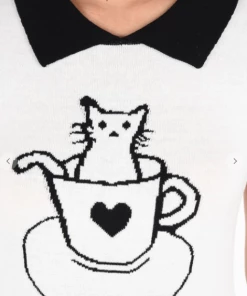 MAK-1 Cat In Cup Classic Collar Red Sweaters & Cardigans