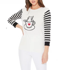 MAK-1 Sweaters & Cardigans Cat In Cup Long Stripe Sleeve