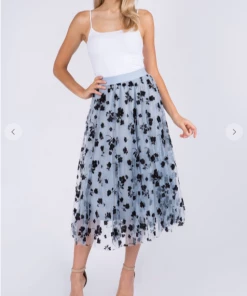 TABA Tulle & Mesh Skirts Posey Tulle Mesh 3 D Skirt Black