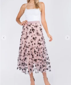 TABA Tulle & Mesh Skirts Posey Tulle Mesh 3 D Skirt Black