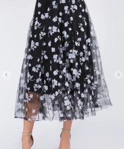 TABA Tulle & Mesh Skirts Posey Tulle Mesh 3 D Skirt Black