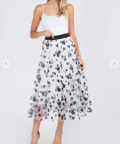 TABA Tulle & Mesh Skirts Posey Tulle Mesh 3 D Skirt Black