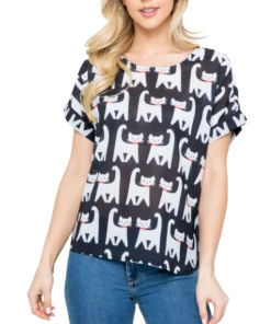 LA SOUL Short Sleeve Top Purrrrfect Cat Top