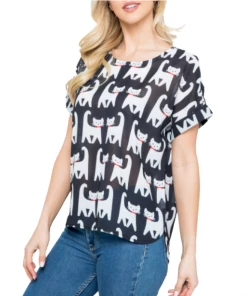 LA SOUL Short Sleeve Top Purrrrfect Cat Top