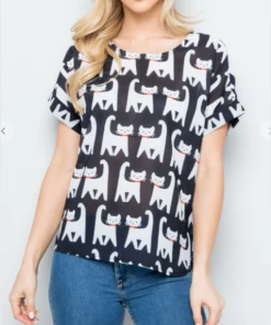 LA SOUL Short Sleeve Top Purrrrfect Cat Top