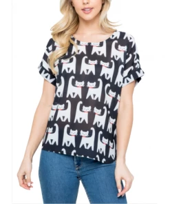 LA SOUL Short Sleeve Top Purrrrfect Cat Top