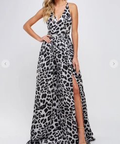 Maniju Maxi Dresses & Jumpsuits So Fierce Leopard Maxi Dress Grey