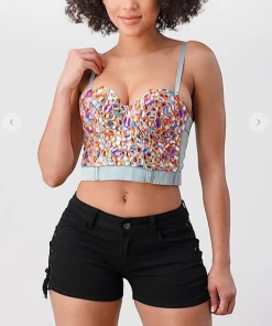 LYDIA Rhinestone Jeweled Corset Light Denim Corsets