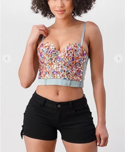 LYDIA Rhinestone Jeweled Corset Blue Denim Corsets 18 LYDIA Rhinestone Jeweled Corset Blue Denim Corsets