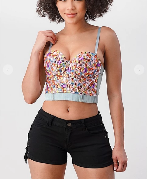 LYDIA Rhinestone Jeweled Corset Blue Denim Corsets 7 LYDIA Rhinestone Jeweled Corset Blue Denim Corsets