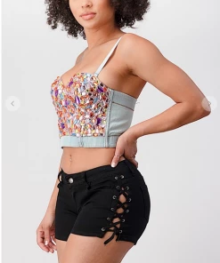 LYDIA Rhinestone Jeweled Corset Blue Denim Corsets 19 LYDIA Rhinestone Jeweled Corset Blue Denim Corsets