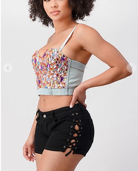 LYDIA Rhinestone Jeweled Corset Blue Denim Corsets 8 LYDIA Rhinestone Jeweled Corset Blue Denim Corsets