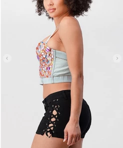 LYDIA Rhinestone Jeweled Corset Light Denim Corsets