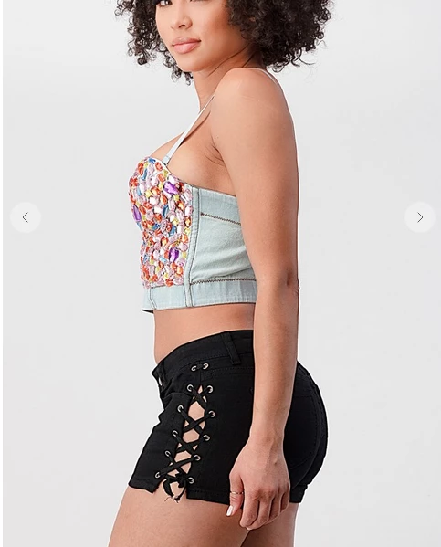 LYDIA Rhinestone Jeweled Corset Blue Denim Corsets 9 LYDIA Rhinestone Jeweled Corset Blue Denim Corsets