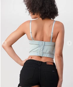 LYDIA Rhinestone Jeweled Corset Light Denim Corsets