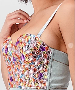 LYDIA Rhinestone Jeweled Corset Light Denim Corsets