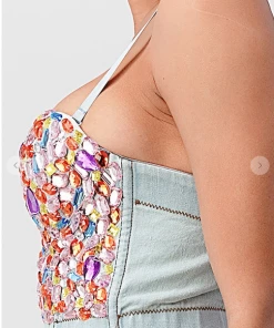LYDIA Rhinestone Jeweled Corset Light Denim Corsets