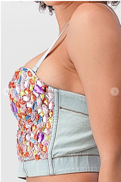 LYDIA Rhinestone Jeweled Corset Blue Denim Corsets 14 LYDIA Rhinestone Jeweled Corset Blue Denim Corsets
