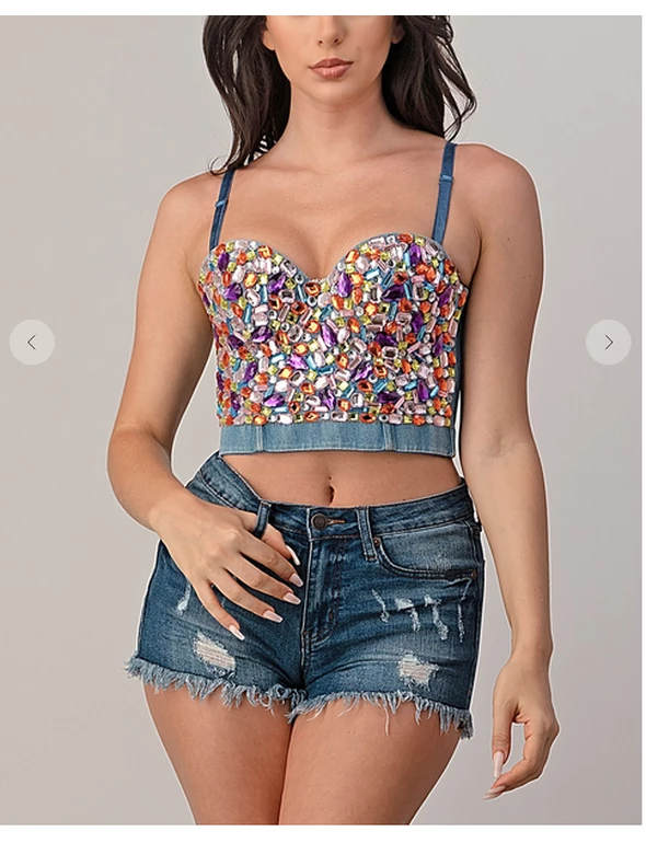 LYDIA Rhinestone Jeweled Corset Blue Denim Corsets 3 LYDIA Rhinestone Jeweled Corset Blue Denim Corsets