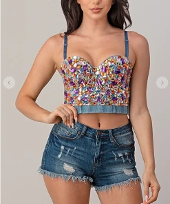 LYDIA Rhinestone Jeweled Corset Blue Denim Corsets