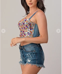 LYDIA Rhinestone Jeweled Corset Light Denim Corsets
