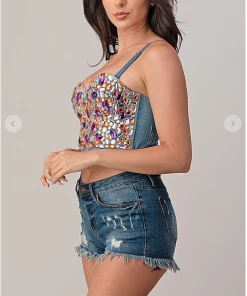 LYDIA Rhinestone Jeweled Corset Blue Denim Corsets 16 LYDIA Rhinestone Jeweled Corset Blue Denim Corsets