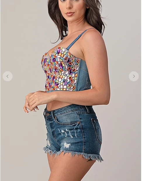 LYDIA Rhinestone Jeweled Corset Blue Denim Corsets 5 LYDIA Rhinestone Jeweled Corset Blue Denim Corsets