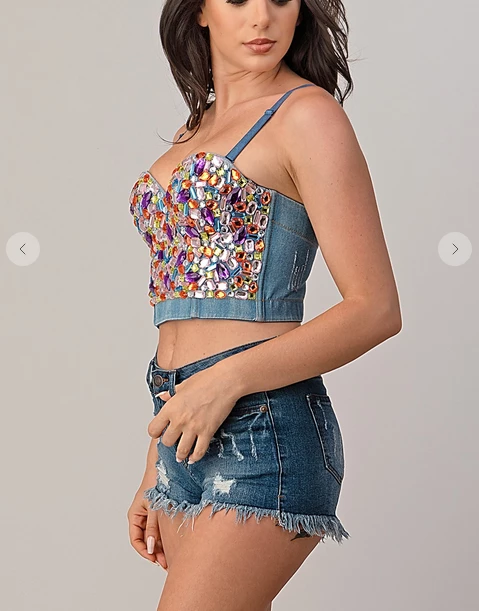 LYDIA Rhinestone Jeweled Corset Blue Denim Corsets 6 LYDIA Rhinestone Jeweled Corset Blue Denim Corsets