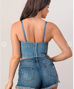 LYDIA Rhinestone Jeweled Corset Blue Denim Corsets 22 LYDIA Rhinestone Jeweled Corset Blue Denim Corsets