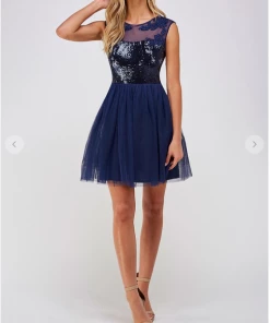 Maniju Mona Sequin Top Tulle Skirt Navy Party & Cocktail Dresses