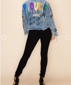 MACHERI Graffiti Letter Denim Jacket Jackets