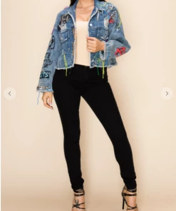 MACHERI Graffiti Letter Denim Jacket Jackets