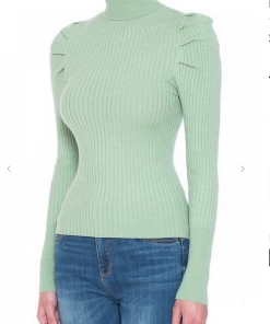 2Sable Draped Shoulder Turtle Neck Top