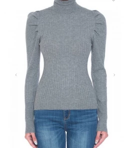2Sable Draped Shoulder Turtle Neck Top
