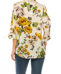 Magazine Long Sleeve Top Love Floral Ivory Button Down Top