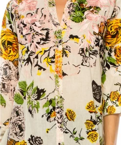 Magazine Long Sleeve Top Love Floral Ivory Button Down Top