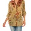 Magazine Long Sleeve Top Love Floral Bury Wood Button Down Top