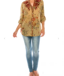 Magazine Long Sleeve Top Love Floral Bury Wood Button Down Top