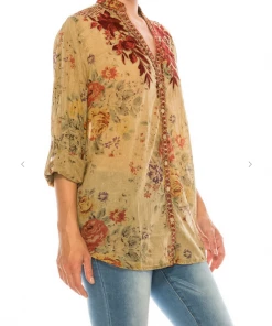 Magazine Long Sleeve Top Love Floral Bury Wood Button Down Top