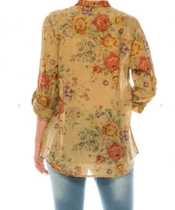 Magazine Long Sleeve Top Love Floral Bury Wood Button Down Top