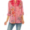 Magazine Love Floral Light Coral Button Down Top