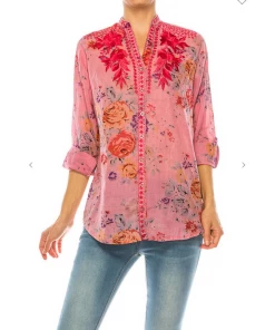 Magazine Love Floral Light Coral Button Down Top