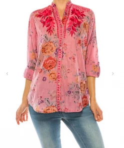 Magazine Love Floral Light Coral Button Down Top