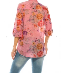 Magazine Love Floral Light Coral Button Down Top