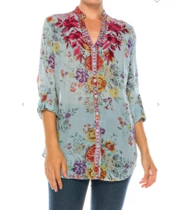 Magazine Love Floral Light Blue Button Down Top