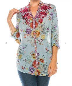 Magazine Love Floral Light Blue Button Down Top