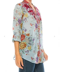 Magazine Love Floral Light Blue Button Down Top