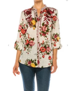Magazine Love Floral Ivory Button Down Top