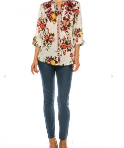 Magazine Love Floral Ivory Button Down Top