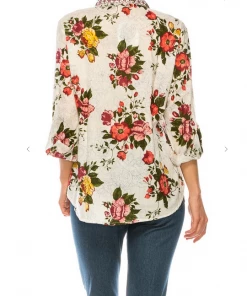 Magazine Love Floral Ivory Button Down Top